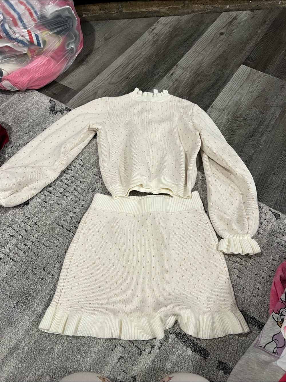 Janie and Jack Cream Knit Two-Piece Set with Tan Dot Detail